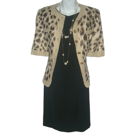 Louis Feraud Suit Vintage Leopard Print Metallic Linen Logos Old Money Mob Wife - Picture 5 of 16